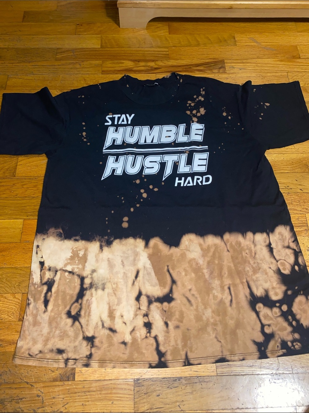 Fashion Nova Stay Humble Hustle Hard Tee - Black and Brown Bleach